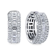 Royal Collection 18K White Gold 3.17 CTW East-West Emerald Cut Diamond Earrings