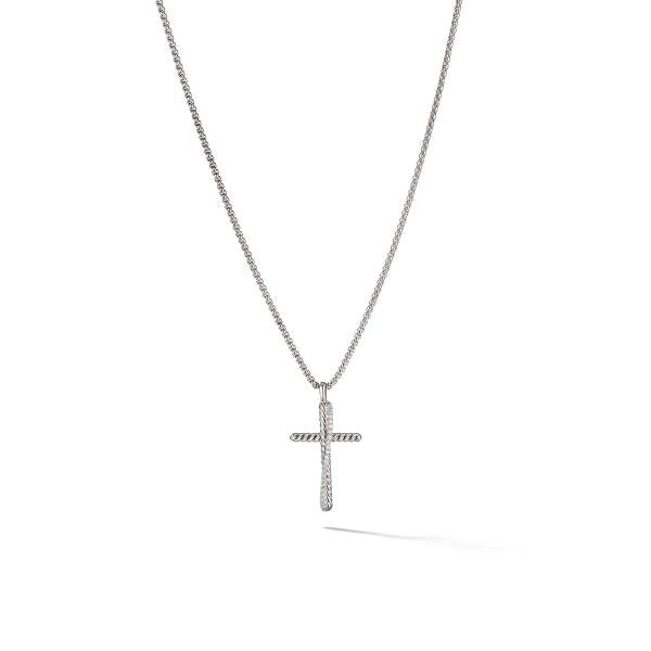 Crossover Cross Necklace in Sterling Silver with Diamonds, 35.6mm