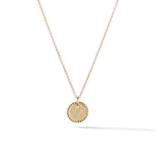 Load image into Gallery viewer, V Initial Charm Necklace in 18K Yellow Gold with Pave Diamonds
