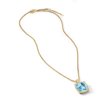 Load image into Gallery viewer, Chatelaine Pave Bezel Pendant Necklace in 18K Yellow Gold with Blue Topaz and Diamonds, 14mm
