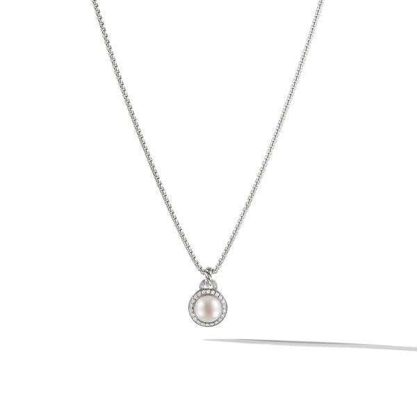Albion Pearl Pendant Necklace in Sterling Silver with Pave Diamonds
