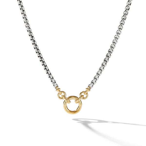 Smooth Amulet Vehicle Box Chain Necklace in Sterling Silver with 18K Yellow Gold, 3.6mm