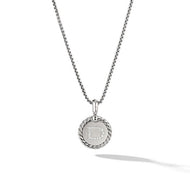 D Initial Charm Necklace in Sterling Silver with Pave Diamonds