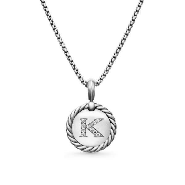 Initial Charm Necklace in Sterling Silver with Diamond K
