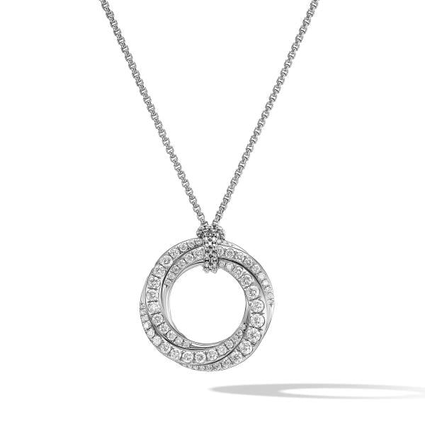 Pave Crossover Pendant Necklace in 18K White Gold with Diamonds, 21mm