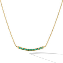 Load image into Gallery viewer, Petite Pave Bar Necklace in 18K Yellow Gold with Emeralds, 1.25mm
