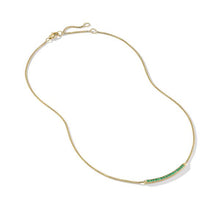 Load image into Gallery viewer, Petite Pave Bar Necklace in 18K Yellow Gold with Emeralds, 1.25mm
