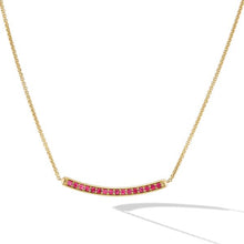 Load image into Gallery viewer, Petite Pave Bar Necklace in 18K Yellow Gold with Rubies, 1.25mm
