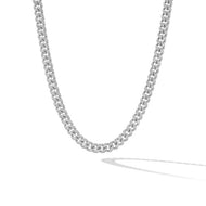 Curb Chain Necklace in Sterling Silver with Pave Diamonds