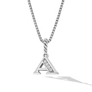 Pave Initial Pendant Necklace in Sterling Silver with Diamond A