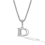 Pave Initial Pendant Necklace in Sterling Silver with Diamond D