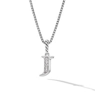 Pave Initial Pendant Necklace in Sterling Silver with Diamond J