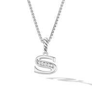 Pave Initial Pendant Necklace in Sterling Silver with Diamond S