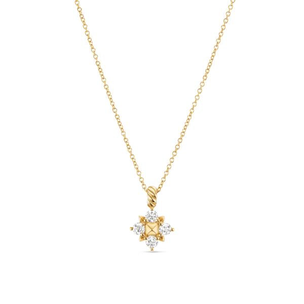 Petite Modern Renaissance Pyramid Pendant Necklace in 18K Yellow Gold with Diamonds, 8.1mm