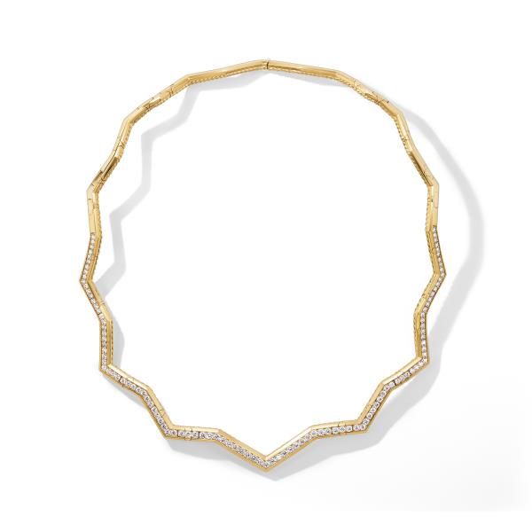 Zig Zag Stax Necklace in 18K Yellow Gold with Diamonds, 5mm