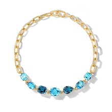 Load image into Gallery viewer, Marbella Chain Necklace in 18K Yellow Gold with Blue Topaz and Hampton Blue Topaz, 8.5mm
