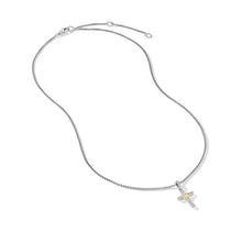 Load image into Gallery viewer, Petite Cross Necklace in Sterling Silver with 18K Yellow Gold with Diamonds, 20.8mm
