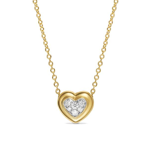 Puffy Heart Pendant Necklace in 18K Yellow Gold with Diamonds, 7.8mm