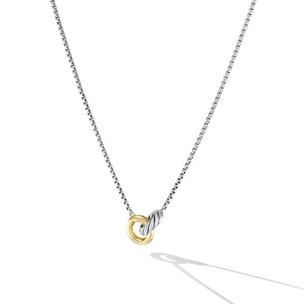 Petite Cable Linked Necklace in Sterling Silver with 14K Yellow Gold, 15mm