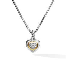 Load image into Gallery viewer, Petite Cable Heart Pendant Necklace in Sterling Silver with 14K Yellow Gold and Diamonds, 17.1mm

