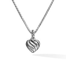 Load image into Gallery viewer, Petite Cable Heart Pendant Necklace in Sterling Silver with 14K Yellow Gold and Diamonds, 17.1mm
