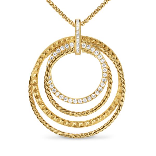 Crossover Trio Pendant Necklace in 18K Yellow Gold with Diamonds, 39.5mm