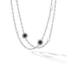 Load image into Gallery viewer, Pearl Classics Station Chain Necklace in Sterling Silver with Black Onyx, 4mm
