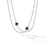 Pearl Classics Station Chain Necklace in Sterling Silver with Black Onyx, 4mm