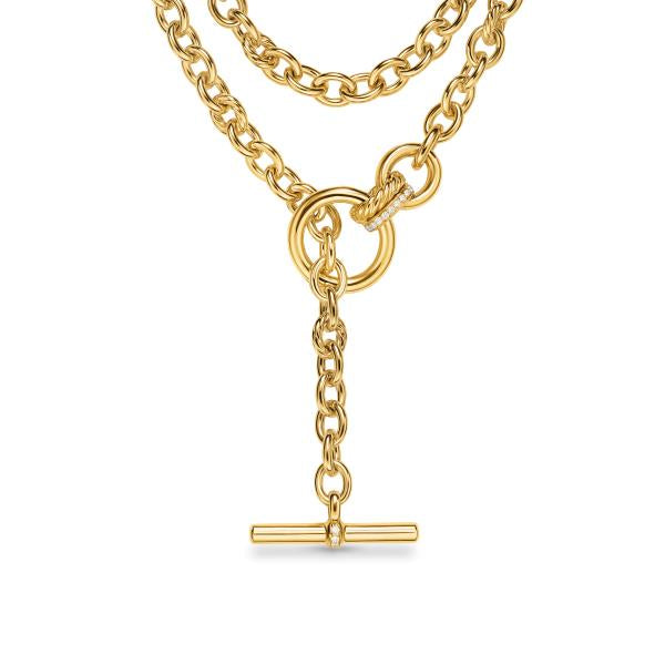 DY Mercer Double Row Toggle Chain Necklace in 18K Yellow Gold with Diamonds, 8mm