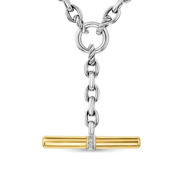 DY Mercer Petite Toggle Chain Necklace in Sterling Silver and 18K Yellow Gold with Diamonds, 4.5mm