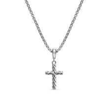 Load image into Gallery viewer, Cable Cross Pendant Necklace in Sterling Silver, 17.5mm
