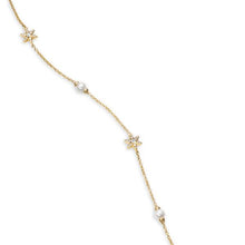 Load image into Gallery viewer, Petite Starburst and Pearl Station Chain Necklace in 18K Yellow Gold with Pearls and Diamonds, 6mm
