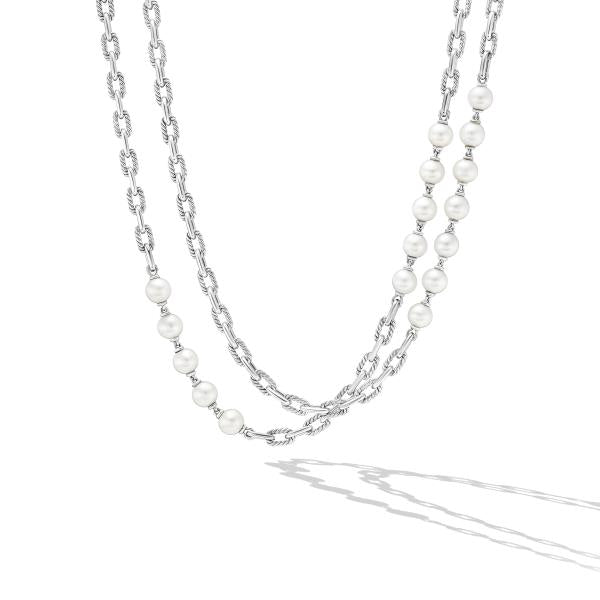 DY Madison Chain Necklace in Sterling Silver with Pearls, 6mm