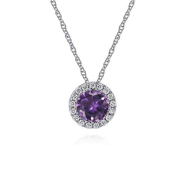 Gabriel Amethyst and Diamond Halo Pendant Necklace