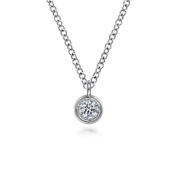 Gabriel Round Bezel Set Diamond Pendant Necklace