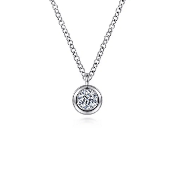 Gabriel Round Bezel Set Diamond Pendant Necklace