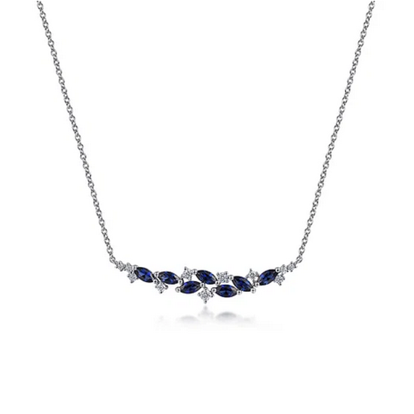 Gabriel Diamond and Marquise Blue Sapphire Bar Necklace