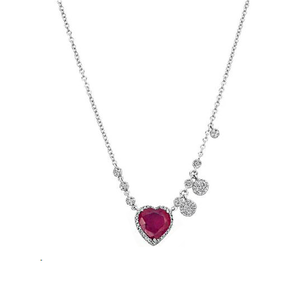 Meira T Diamond & Ruby Heart Pendant Necklace