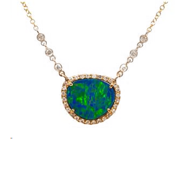 Meira T Opal Diamond Halo Necklace