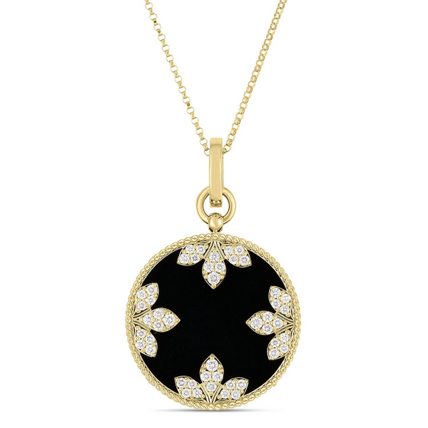 Roberto Coin Diamond & Black Jade Large Medallion Necklace