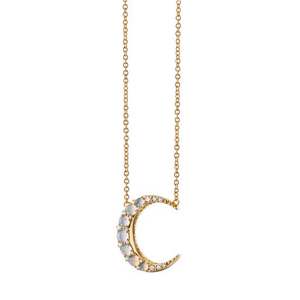 Monica Rich Kosann Diamond & Opal Mini Crescent Moon Necklace