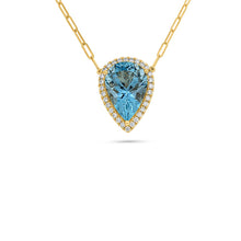 Load image into Gallery viewer, Royal Collection 14K Yellow Gold 5.92 CT Aquamarine &amp; 0.33 CT Diamond Halo Necklace
