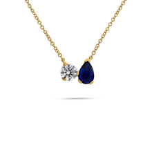 Load image into Gallery viewer, Royal Collection 14K Yellow Gold Pear Sapphire &amp; Round Diamond Solitaire Necklace
