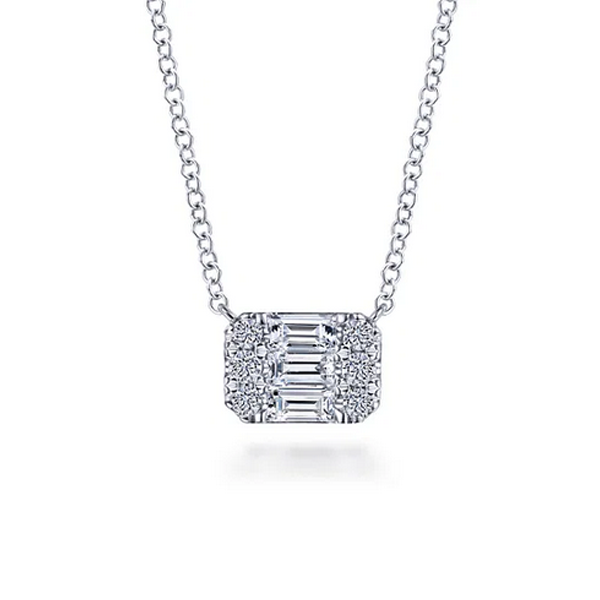 Gabriel Baguette and Round Rectangular Diamond Pendant Necklace