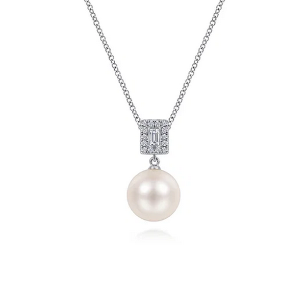 Gabriel Pave Diamond and Pearl Pendant Necklace