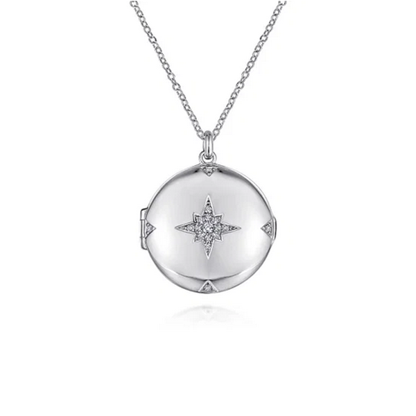 Gabriel Round White Sapphire Starburst Locket Necklace