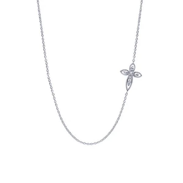 Gabriel Sideways White Sapphire Cross Necklace