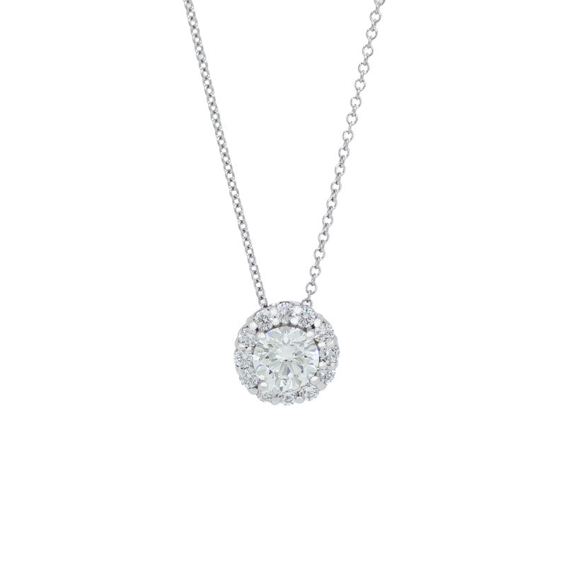 Royal Collection 18K White Gold Halo Diamond Pendant Necklace