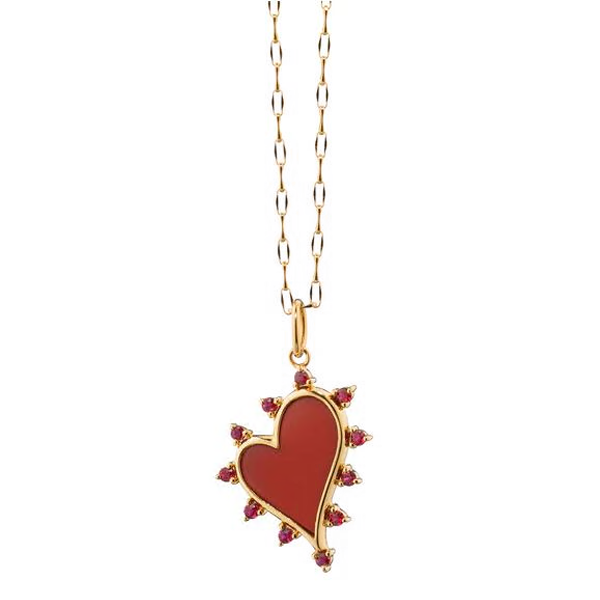 Monica Rich Kosann Red Carnelian & Ruby Heart Pendant