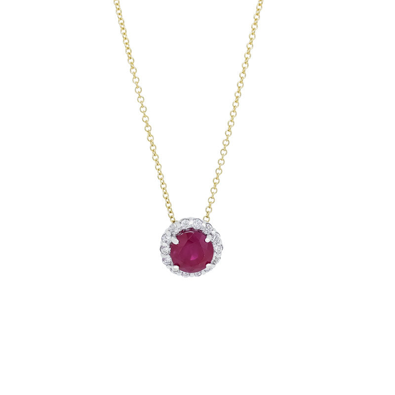 Royal Collection 18K Gold & Platinum Ruby Diamond Halo Pendent Necklace